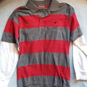 Wrangler boys red striped duo tee collar gray EUC